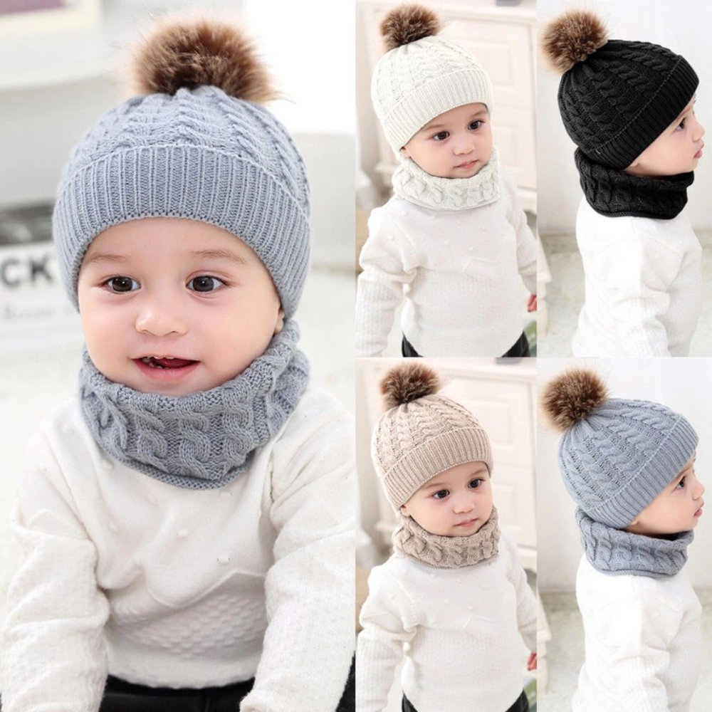 2 Piece Pompom Toddler Knit Hat and Scarf Set